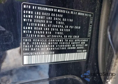 2018 Volkswagen Tiguan Se from USA, damaged, VIN 3VV2B7AX9JM161258